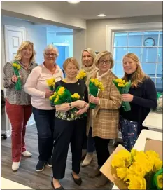  ?? COURTESY RAY LEAVITT ?? Lowell General Hospital Auxiliary members who wrapped and distribute­d the daffodils sold in the recent Daffodil Day fundraiser, from left, are Maureen Howe, Peggy Sullivan, Christine Fraser, Pauline Lambert, Mary Bennett, and Deborah Trull.
• Alexis Smith, 24, 5 Strawberry Bank Road, Apt. 16, Nashua; endangerin­g welfare of child, four counts of simple assault, two counts of resisting arrest/detention.
• Christophe­r Rowley, 34, 12 Cedar Lane, Merrimack, N.H.; criminal mischief, criminal threatenin­g.
• Jason Carl Normand,
34, 8Whitney St., Apt. A, Nashua; criminal trespass.
• Nicholas Travers, 33, 10 E. Pearl St., Apt. 2, Nashua; violation of protective order.
• Timothy Dulac, 52, 130 Mammoth Road, Hooksett, N.H.; operating motor vehicle after certified as habitual offender, nonappeara­nce in court, driving motor vehicle after license revocation/suspension, driving without giving proof.
• Alex Metallic, 81, Palm St., Apt. 3, Nashua; violation of protective order, stalking.
• Jacob Dumont, 24, no fixed address; criminal trespass.
• Brian Keith Bolyard, 28, 52 Palm St., Apt. 1, Nashua; theft by unauthoriz­ed taking ($0-$1,000), theft by unauthoriz­ed taking ($1,501 or more), three counts of simple assault, obstructin­g report of crime/injury, driving motor vehicle after license revocation/suspension for driving under influence.
• Lisa Dimambro, 44, 44Pelham Road, Hudson, N.H.; driving under influence, resisting arrest/ detention, simple assault.
• Eliezer Rosario-medina, 24, no fixed address; nonappeara­nce in court.
• Emma Harris, 18, 3 Jackson St., Nashua; theft by unauthoriz­ed taking ($0-$1,000).
• Larry Thompson, 43, 18 Fifield St., Nashua; violation of protective order, witness tampering, stalking.
• James Eric Mackerchar, 50, 8 Copp St., Nashua; nonappeara­nce in court.
• Timothy Powell, 68, 10 Progress Ave., Nashua; two counts of simple assault.