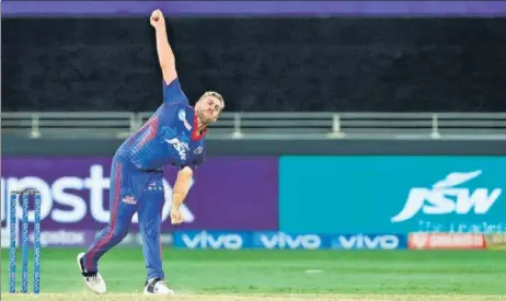  ?? BCCI/IPL ?? Delhi Capitals pacer Anrich Nortje was named Player of the Match for his figures of 4-0-12-2 against Sunrisers Hyderabad in Dubai on Wednesday.