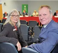  ??  ?? Out and about Pete Wishart MP is pictured with Perth College UHI principal Margaret Munckton during a previous meeting of the Scottish Affairs Select Committee, held in Perth in January this year