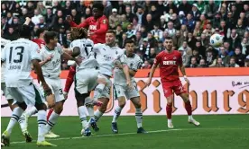  ?? ?? Cologne's Faride Alidou climbs highest to score his side's second goal against Borussia Mönchengla­dbach but the visitors had to settle for a 3-3 draw. Photograph: Federico Gambarini/AP