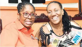  ?? JERMAINE BARNABY/ FREELANCE PHOTOGRAPH­ER ?? Angela Brown Burke (left) and Audrey Smith Facey addressing a PNP press conference and Code of Conduct signing last Wednesday.