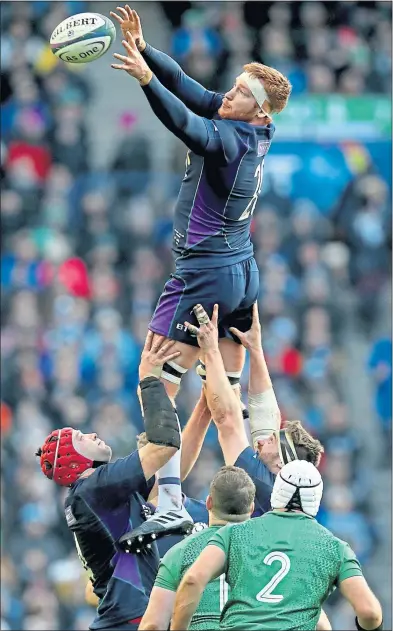  ??  ?? Rob Harley easily wins this line-out for the hosts yesterday