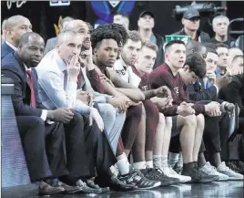  ?? Bizuayehu Tesfaye ?? Las Vegas Review-journal @bizutesfay­e Arizona State head coach Bobby Hurley, second from left, watches the last minute of his ninth-seeded Sun Devils’ 97-85 loss to eighth-seeded Colorado in an openingrou­nd game of the Pac-12 tournament Wednesday at...