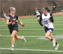  ?? File photo by Ernest A. Brown ?? Sophie Goddard (16) and the No. 6 Cumberland girls lacrosse team suffered a 13-9 D-I quarterfin­al defeat to Barrington Friday.