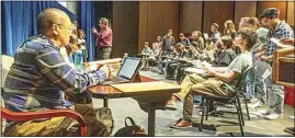  ?? ?? David Gove, chairman of the CSUB mathematic­s department, talks to judges before the students compete in math bowl during Lee Webb Math Field Day.