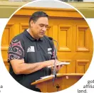  ?? PHOTO / TROY MALCOLM ?? Anthony Tipene-Matua describes his ancestral home at the Porangahau marae in his poem, Stained Rafters at the launch of Somewhere, a Cleaner — Their voices in poetry and prose.