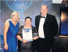 ??  ?? Entreprene­ur of the Year. From left: Sian Lloyd; Linda Wongham, Assisted Mobility Services Ltd and Chris Thomas SME Finance Partners
