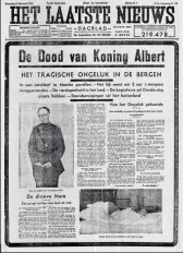  ?? ?? LEFT: Newspaper announcing Albert’s death. In the photo of the king’s body at the bottom of the page his head is heavily bandaged, masking his injuries