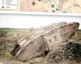  ??  ?? British Mk.II tank ditched in a captured German gun pit. 40 tanks of 1st Tank Brigade supported the infantry of Third Army. Some did good work but the majority were knocked out