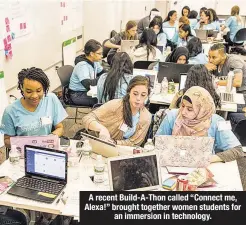  ??  ?? A recent Build-A-Thon called “Connect me, Alexa!” brought together women students for an immersion in technology.