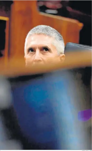 ?? CHEMA MOYA / EFE ?? El ministro del Interior, Fernando Grande-Marlaska, en una sesión de control al Ejecutivo.