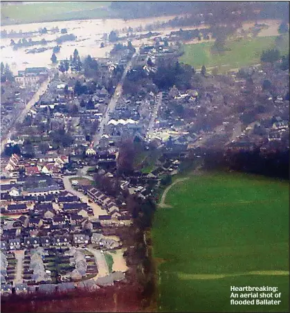  ??  ?? Heartbreak­ing: An aerial shot of flooded Ballater