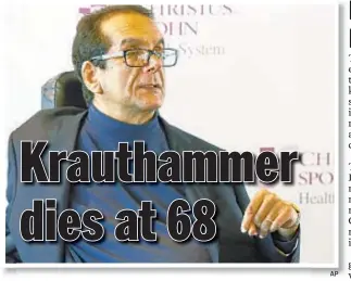  ??  ?? Daily News columnist Charles Krauthamme­r in 2015. AP