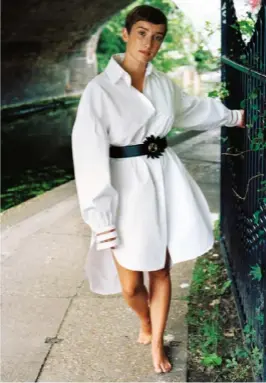  ??  ?? In cotton dress, £910, and leather belt, £530, both Fendi (fendi.com) Styling: Sophie Dawson. Hair and make-up: Johanni Nel at S Management using Kérastase and Bobbi Brown