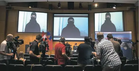  ?? Justin Tang/The Canadian Press via AP ?? Video footage shows Aaron Driver at a news conference Thursday in Strathroy, Ontario.