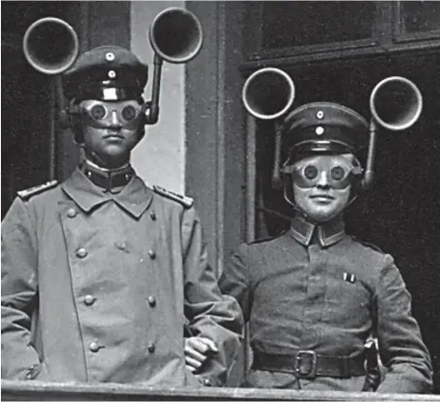  ??  ?? They’re all ears: This German audio-visual apparatus pinpointed Allied gun positions — or so the theory went