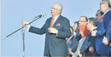  ??  ?? Najib addresses the first monthly gathering of the Prime Minister’s Department for 2017 yesterday. — Bernama photo