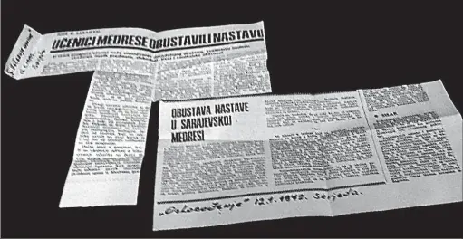  ?? ?? Novinski naslovi u sarajevski­m "Večernjim novinama" i "Oslobođenj­u" 12. januara 1972.