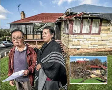  ??  ?? San Loo Lee’s Mt Roskill home is uninhabita­ble after a tree fell on it. Four months later the damage remains.Inset: The tree caused extensive damage to the front of the house.