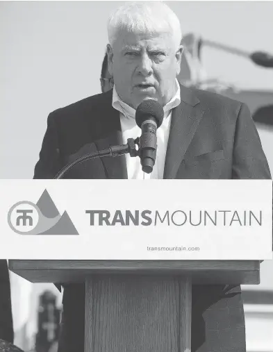  ?? JASON FRANSON / THE CANADIAN PRESS FILES ?? Trans Mountain Corp. CEO Ian Anderson says if all goes smoothly, work could re-commence on the stalled pipeline expansion project by the summer, and called the 22-week timeline for an NEB review “reasonable.”