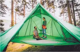  ?? PHOTO COURTESY OF TENTSILE ?? With its rain fly, the Universe by Tentsile offers 195-square-feet of covered area.