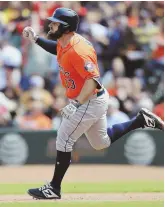  ?? AP PHOTO ?? HOMER HERO: The Astros’ Tyler White rounds the bases after hitting a two-run home run in the eighth inning to beat the Giants yesterday in San Francisco.