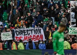  ?? (Photos AFP) ?? Les tribunes vertes de rage du stade Geoffroy-guichard ont encore grondé hier après-midi. Pas pour rien : Claude Puel ne tient plus les manettes !