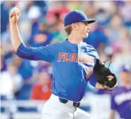  ?? THE ASSOCIATED PRESS ?? Florida ace Brady Singer is expected to return to the mound Saturday for the Gators’ NCAA regional in Gainesvill­e. He has missed the past two weeks due to a strained left hamstring, and the Gators have struggled in his absence.