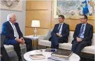  ?? (Matty Stern/US Embassy Jerusalem) ?? US AMBASSADOR to Israel David Friedman meets with MKs Yoaz Hendel (center) and Zvi Hauser yesterday.