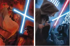  ??  ?? Hugh Fleming visualises the clash between Obi-Wan Kenobi and Anakin Skywalker, as played out at different points in the Star Wars chronology.