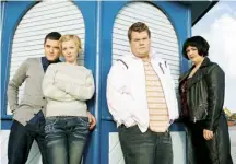  ??  ?? Left Mathew Horne, Joanna Page, James Corden and Ruth Jones in the first series of in 2007. Right The 2019 Christmas special