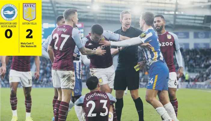  ?? ?? It was a feisty encounter between Albion and Villa at the Amex