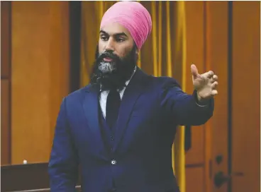  ?? SEAN KILPAT RICK / THE CANADIAN PRESS ?? NDP leader Jagmeet Singh and 23 other members of his caucus voted against a Conservati­ve motion to fully investigat­e the Liberals’ involvemen­t in the WE scandal.