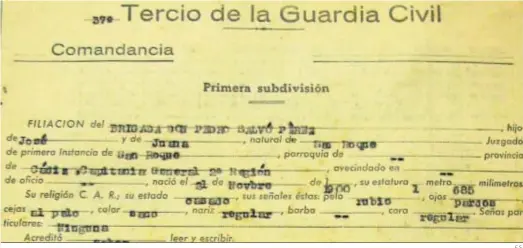  ?? E.S. ?? Hoja de servicios del cabo Pedro Salvo Pérez, nacido en San Roque el 21 de noviembre de 1900.