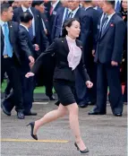  ?? — Reuters ?? Kim yo Jong, sister of Kim, runs after arrival at the border town with china in Dong Dang.