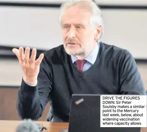  ??  ?? DRIVE THE FIGURES DOWN: Sir Peter Soulsby makes a similar point to the Mercury last week, below, about widening vaccinatio­n where capacity allows