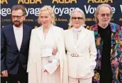  ?? ALBERTO PEZZALI/AP ?? ABBA members Bjorn Ulvaeus, from left, Agnetha Faltskog, Anni-Frid Lyngstad and Benny Andersson arrive at the ABBA Arena on Thursday in London.