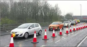  ?? ?? Brenley Corner junction is down to just one lane and will stay that way for the rest of April; Helen Whately, MP for Faversham and Mid Kent; queues heading towards Brenley Corner
are almost guaranteed