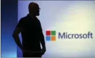  ?? ELAINE THOMPSON — THE ASSOCIATED PRESS FILE ?? Microsoft CEO Satya Nadella looks on during a video as he delivers the keynote address at Build, the company’s annual conference for software developers in Seattle.