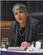  ??  ?? UC President Janet Napolitano at the regents’ meeting, where she announced the tabling of the vote.