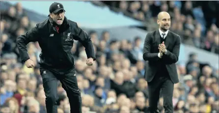  ?? PICTURE: EPA ?? WHO’S THE BOSS: Liverpool manager Jurgen Klopp, left, and Manchester City’s Pep Guardiola will be hoping their teams can stay in the top four after this weekend’s last round of matches.