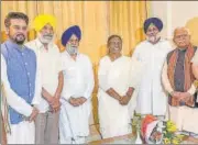  ?? PTI ?? NDA Presidenti­al candidate Droupadi Murmu with SAD chief Sukhbir Badal, Union minister Anurag Thakur, Haryana CM Manohar Lal Khattar and other leaders in Chandigarh.