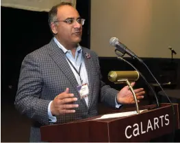  ?? (Dan Watson for the Signal) ?? CalArts President Ravi Rajan speaks at the SCV Technology Awards held in the Sharon Disney Lund Dance Theater at CalArts in Valencia on Thursday.