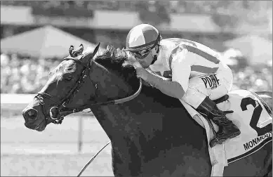  ?? BILL DENVER/EQUI-PHOTO ?? Money Multiplier earned a 104 Beyer Speed Figure when he won the Monmouth Stakes on July 30.