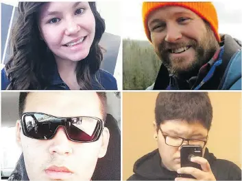  ?? FACEBOOK ?? The murder victims in the Jan. 22, 2016 shooting spree in La Loche are clockwise, from top left: Marie Janvier, Adam Wood, Drayden Fontaine and Dayne Fontaine. Seven other people were wounded.