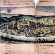  ?? (pangkoreon­g kard ng NAP). ?? Mapa ng poblasyon ng bayang Sampaloc sa lalawigan ng Tayabas, na ginawa noong 1834