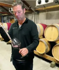  ??  ?? 1 Oak Barrels at Cloudy Bay's Marlboroug­h Cellar Door. 2 Up close, the grapes look perfect for wine-making
3 Holding the grapes firsthand was quite an experience
4 Some of Cloudy Bay Vineyards' premium wines
5 Cloud Bay's Wine Maker Dan Sorrel serves us a glass of red
5
