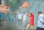  ?? PTI ?? Eknath Shinde supporters celebrate in Thane.