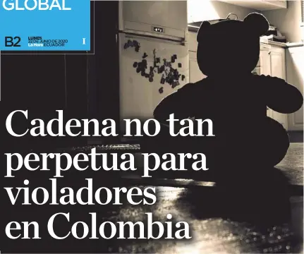  ??  ?? GRAVEDAD. En Colombia, 62 niños y jóvenes -entre los 0 y 17 años-, fueron abusados diariament­e. Datos de 2018.