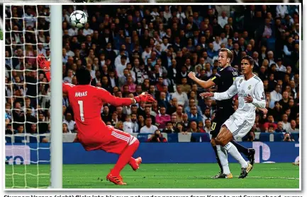  ?? REUTERS ?? Stunner: Varane (right) flicks into his own net under pressure from Kane to put Spurs ahead